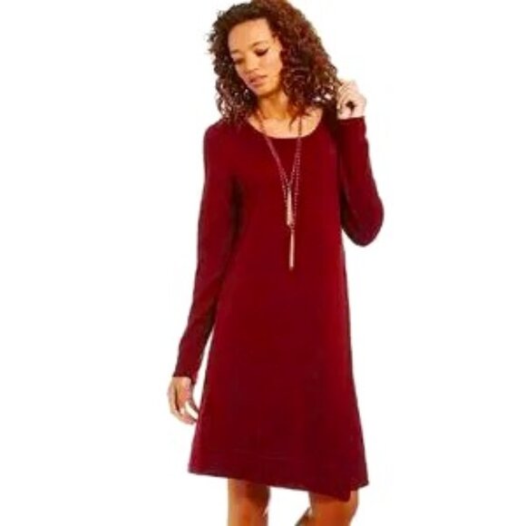 Eileen Fisher Dress Midi Sweater Merino Wool Minimalist Red Passion Flower SMALL - Picture 1 of 15